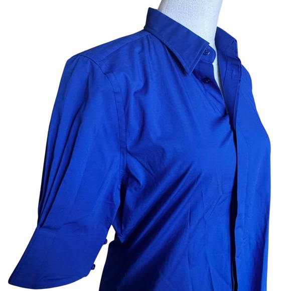RALPH LAUREN Blue Label Stretch Button Down Shirt Cobalt Womens Medium - Picture 4 of 9